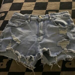 Distressed Blue Denim Shorts